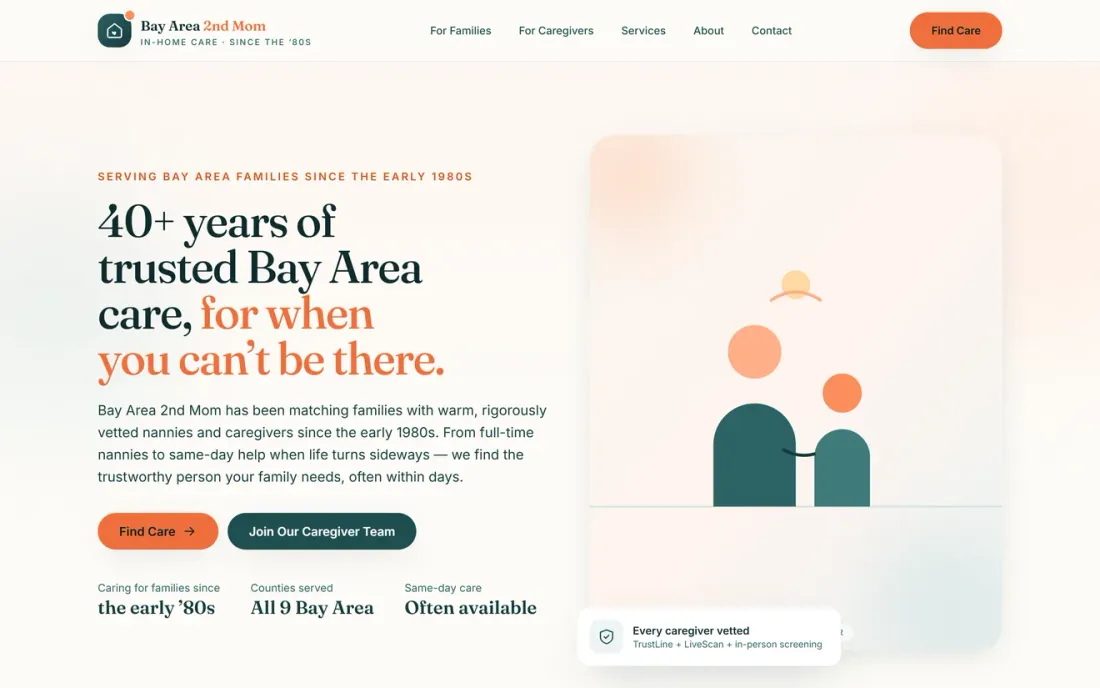 Bay Area 2nd Mom website by Nuvion Solutions